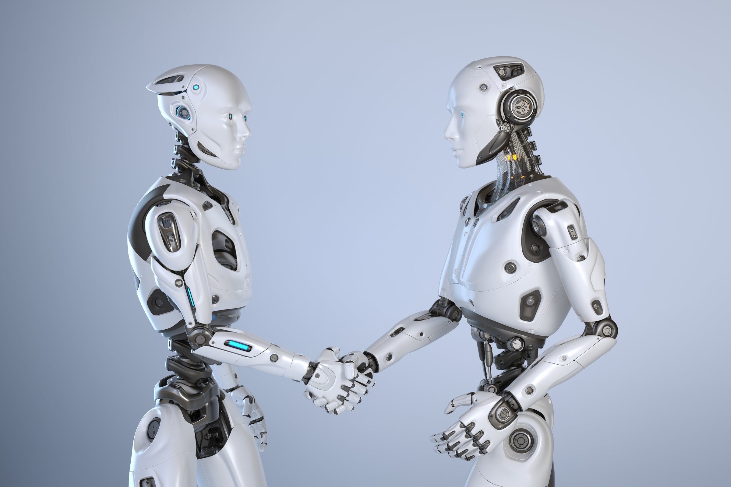 Humanoid robots hand shaking with each other