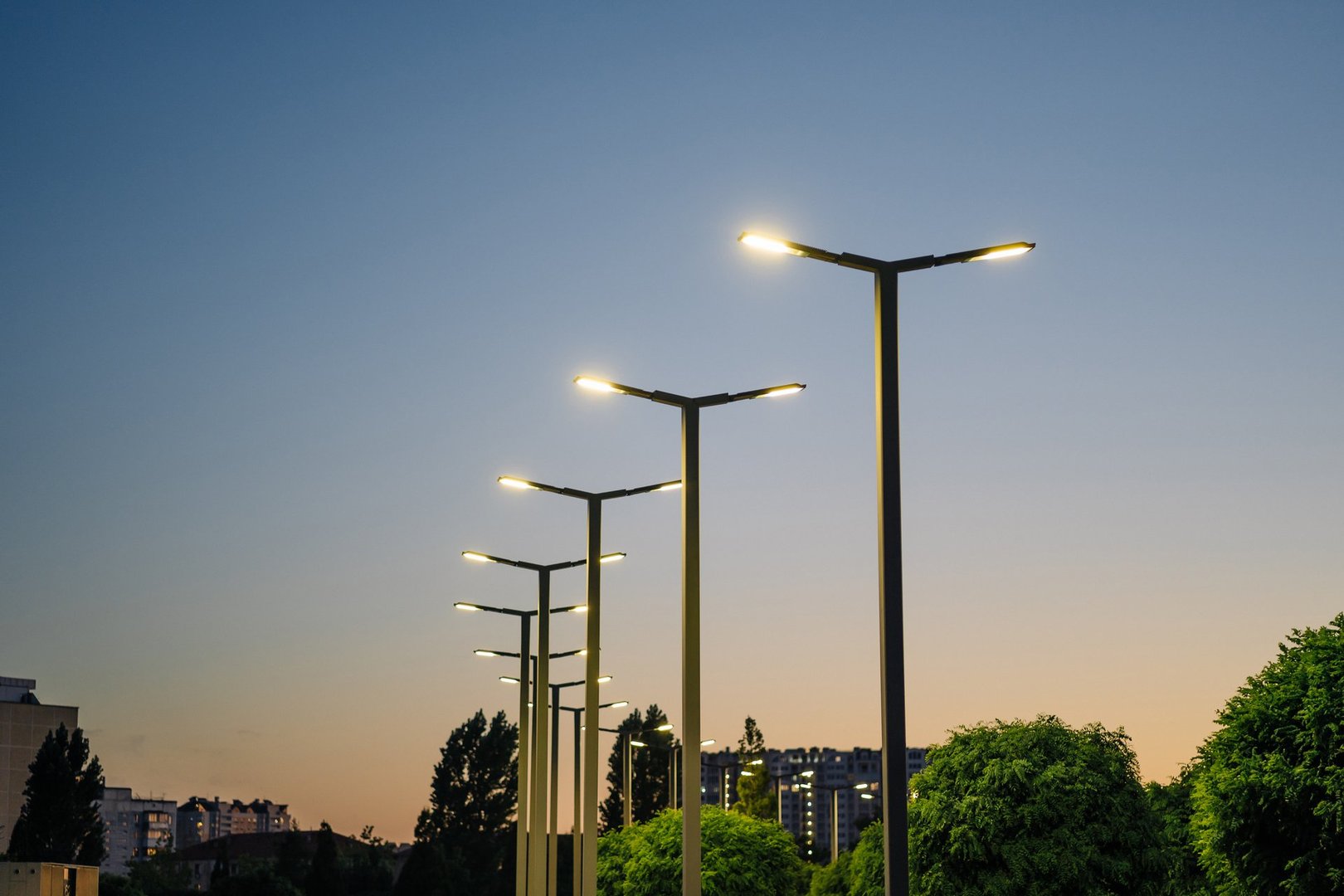 A modern street LED lighting pole with energy-efficient technology