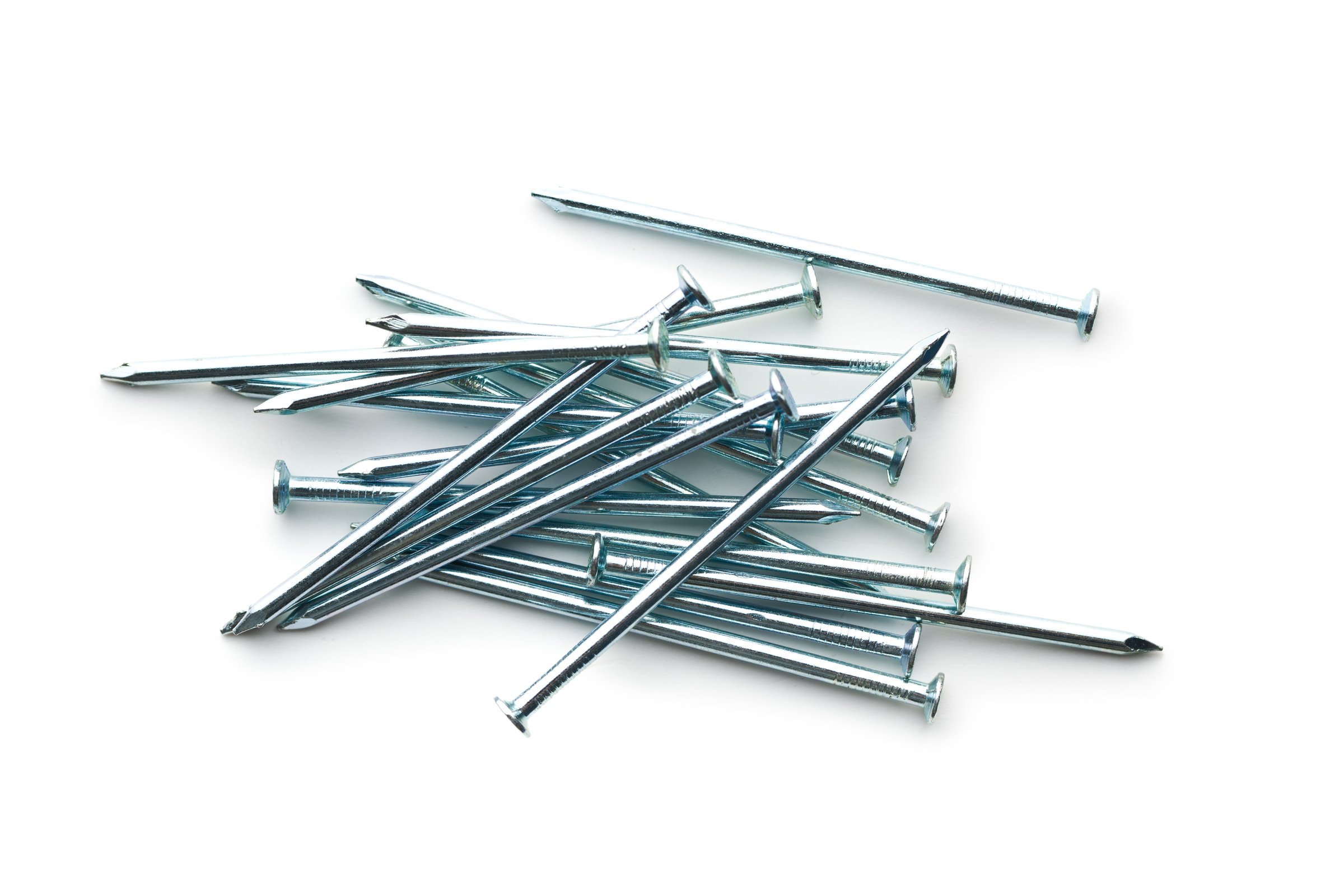 The metallic nails isolated on white background.