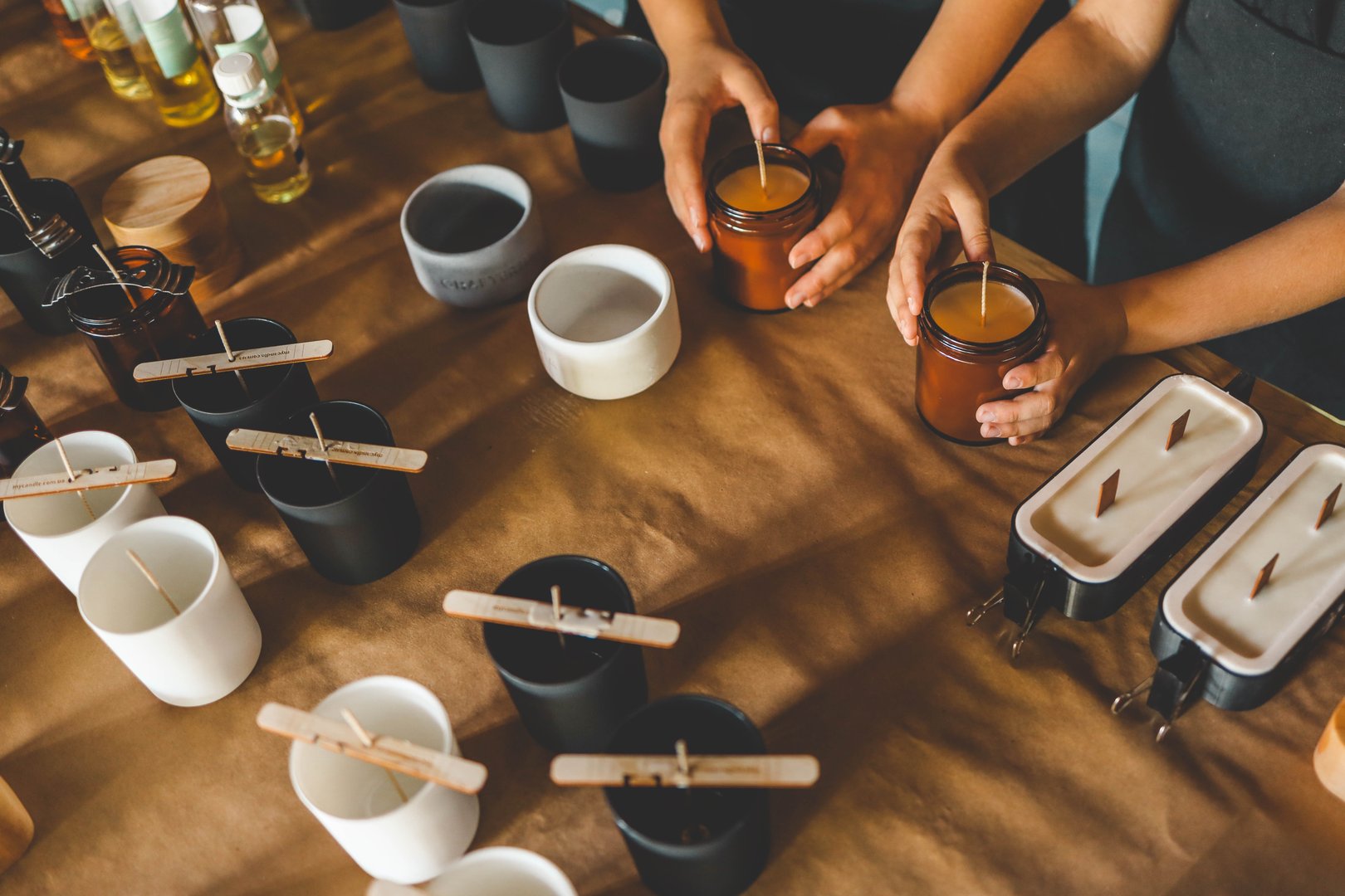 The process of making candles in the workshop.