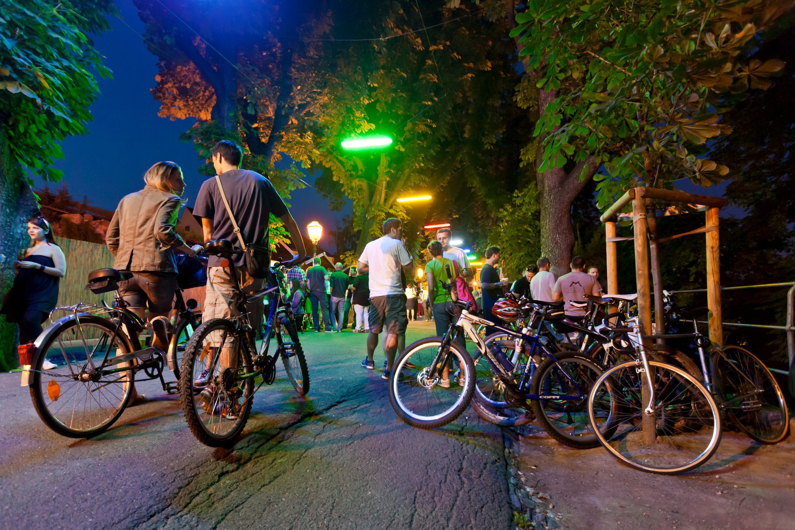 Zagreb, Croatia - July 12, 2013: Many people come with bicycles on Strossmayer Street in Zagreb during Summer on Stross gathering when one of the most romantic streets in down town Zagreb comes alive with music concerts, artistic installations and other performances in which citizens and guest of Zagreb can enjoy.