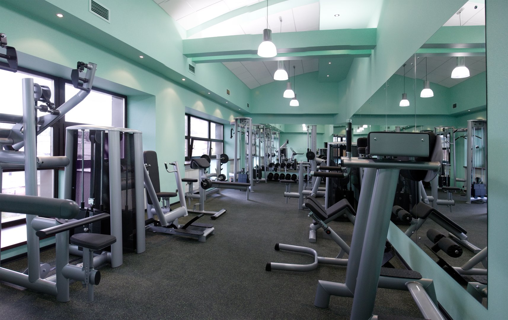 Room with gym equipment in the sport club