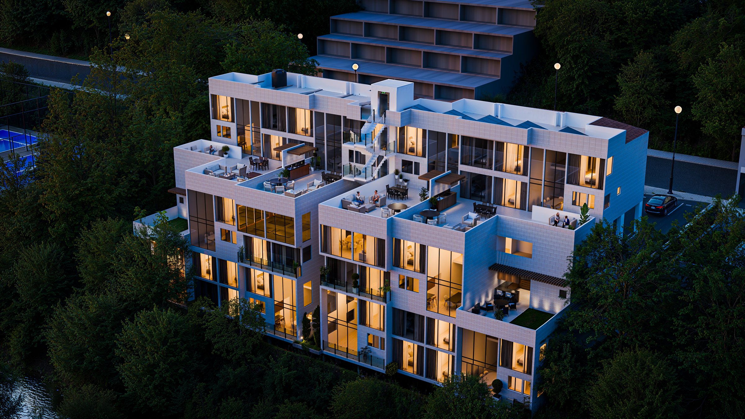 Render nocturno arquitectónico