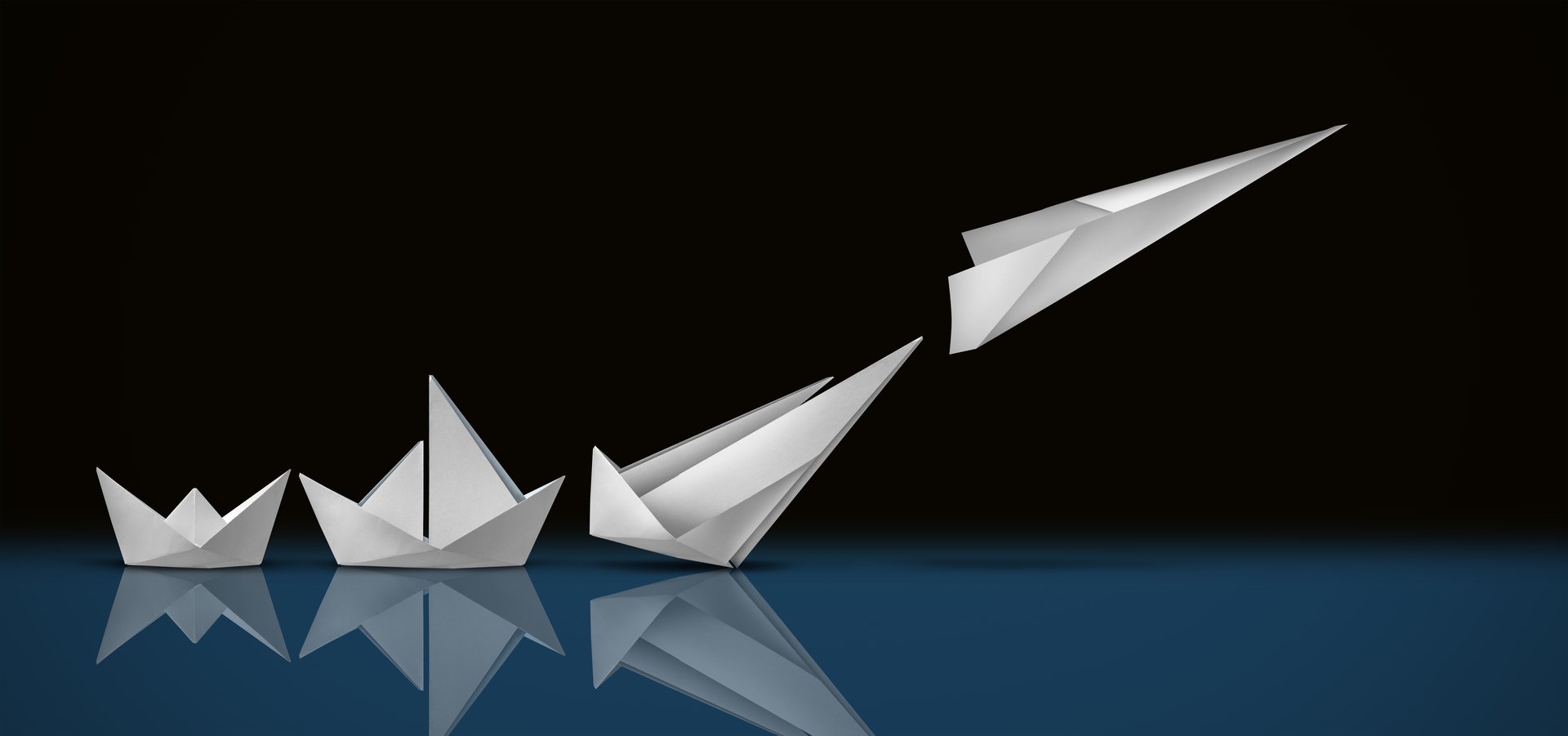 Creative  development success and Innovation breakthrough progress as a Business advancement concept or growth strategy for taking off as a motivational metaphor for adaptation and goals focus.