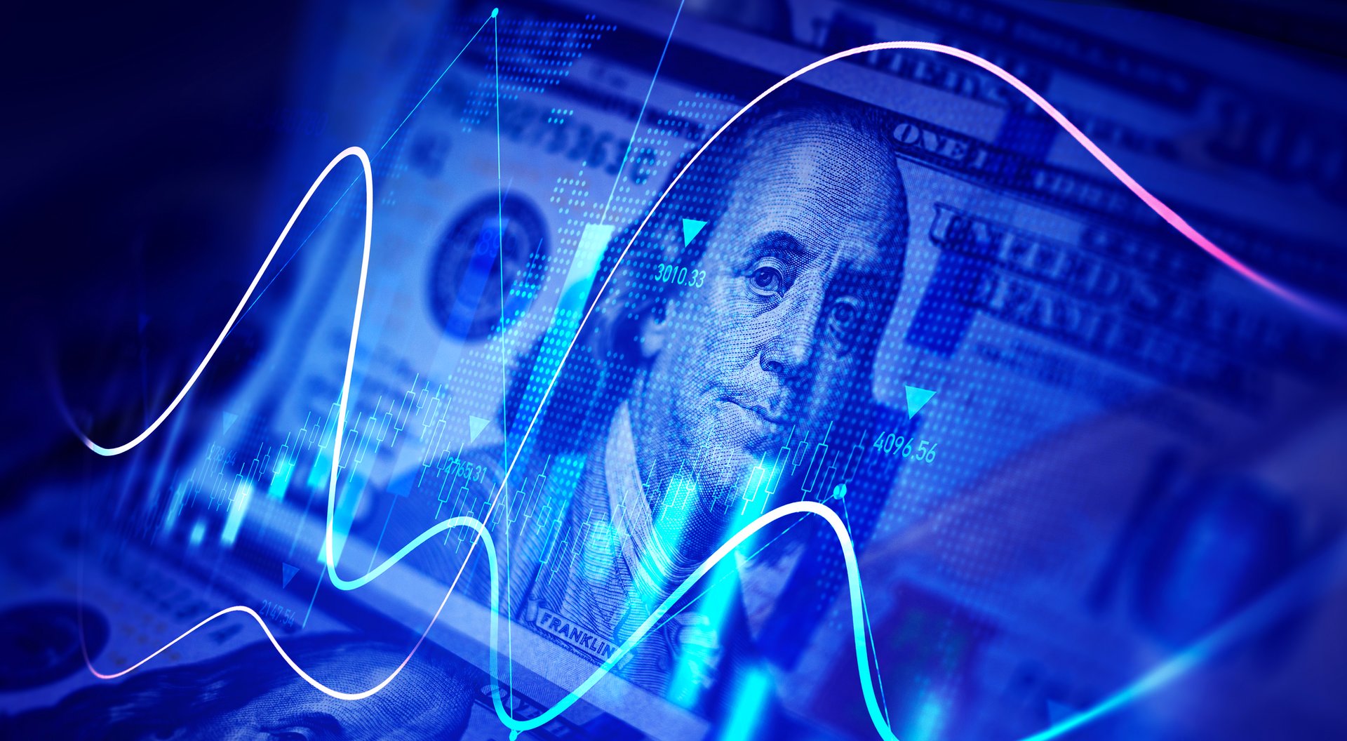Dollars with stock market chart graph for currency exchange and global trade forex concept