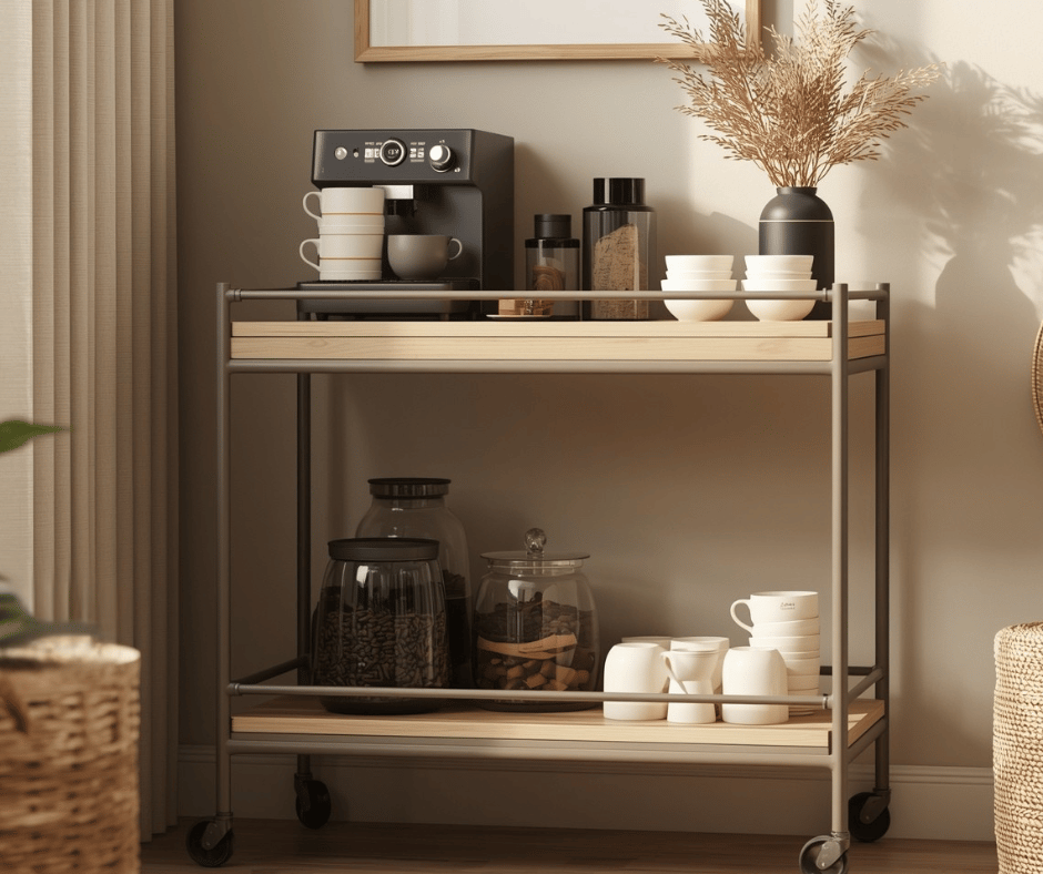 Plassbesparende kaffetralle for liten plass på kjøkkenet