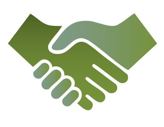 Green gradient handshake icon representing agreement or partnership.