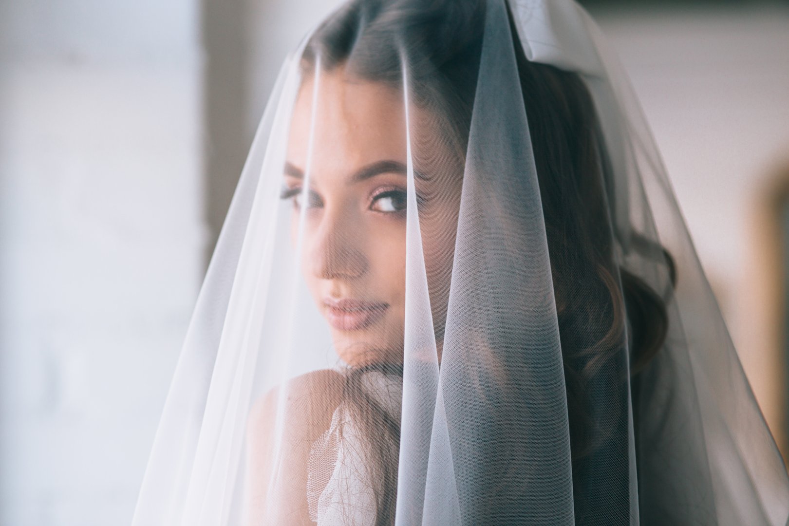Beautiful bride in wedding dress portrait