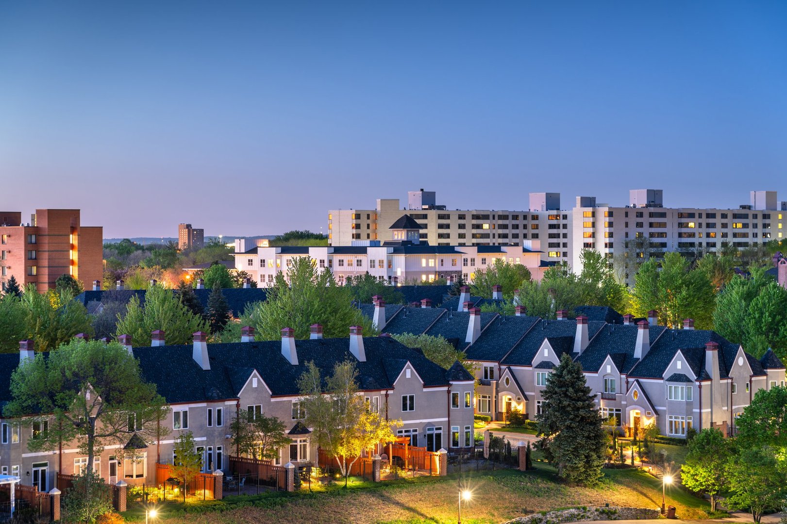 Bloomington, Minnesota, USA town cityscape at dawn.