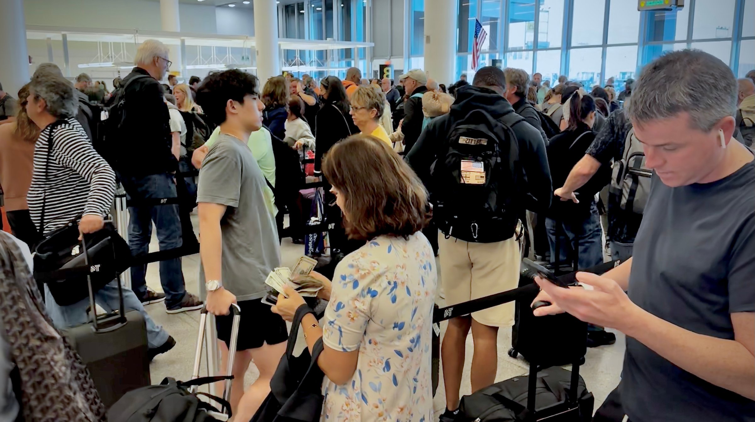 JFK International Airport, New York NY;3/20/23; Arriving passengers waiting in line to clear Customs at JFK International Airport.