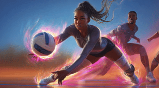 Volleyball player mid-spike the ball glowing