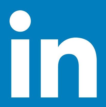 LinkedIn logo with white "in" letters on a blue background.