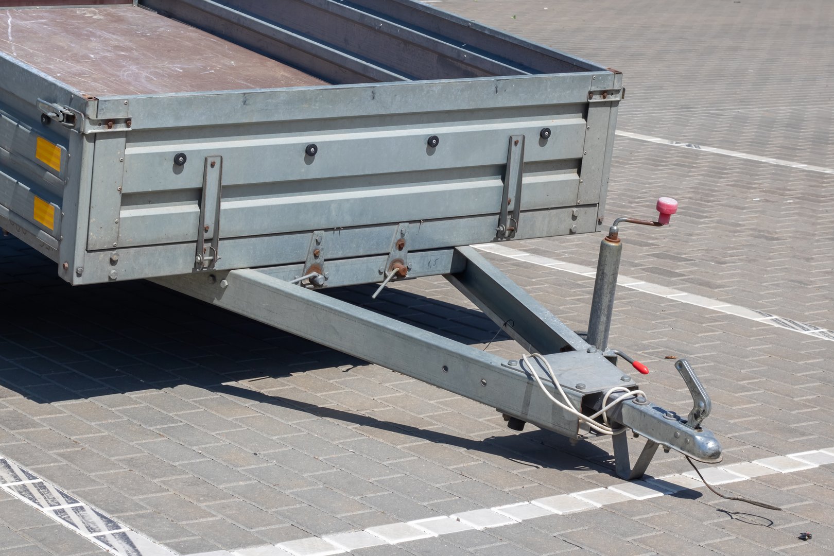 Trailer for a car in the parking lot close up