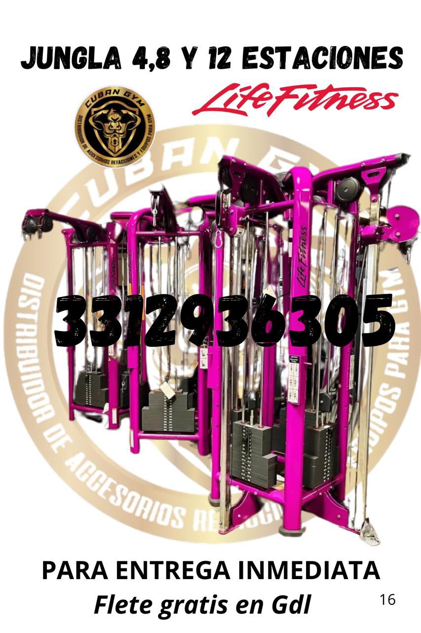 Fitness equipment ad for jungle gym stations with phone number for immediate delivery and free shipping in Guadalajara.