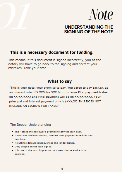 Loan Signing Documents Workbook Example - Additional Page