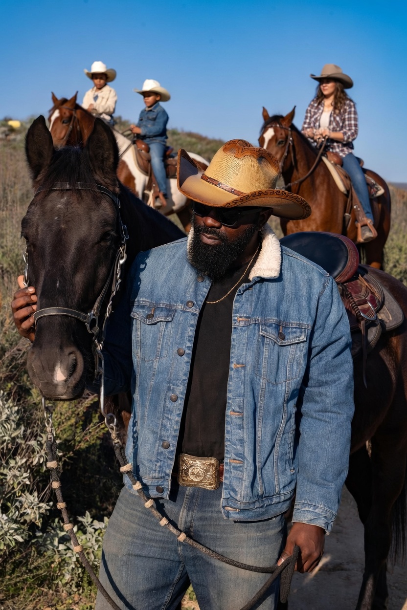 Black cowboy on horseback