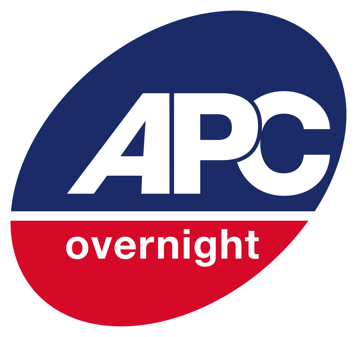 APC Overnight logo featuring blue and red ovals with white text.