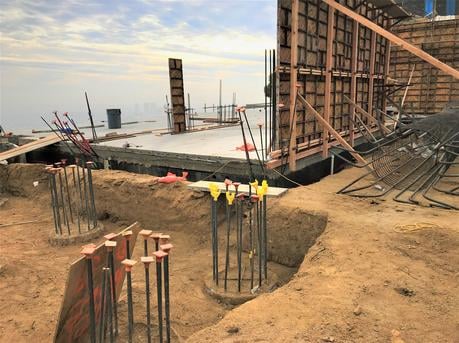 Hillside foundation construction site