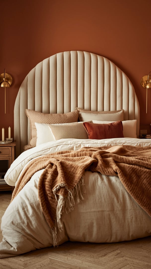 Elegant polstret sengegavl i soverom med boutique-stil