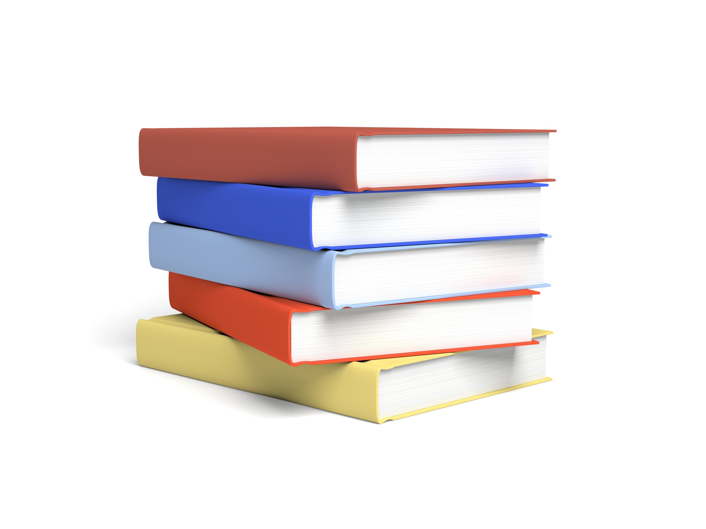 Books isolated on white background. Stack. Colorful covers. Blank. 3d illustration.