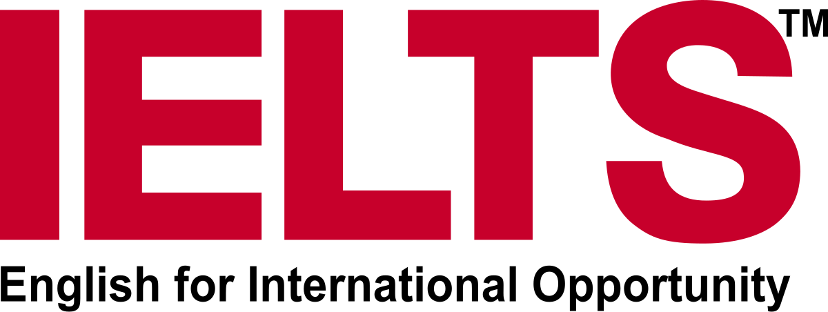 IELTS logo in bold red letters on a transparent background.