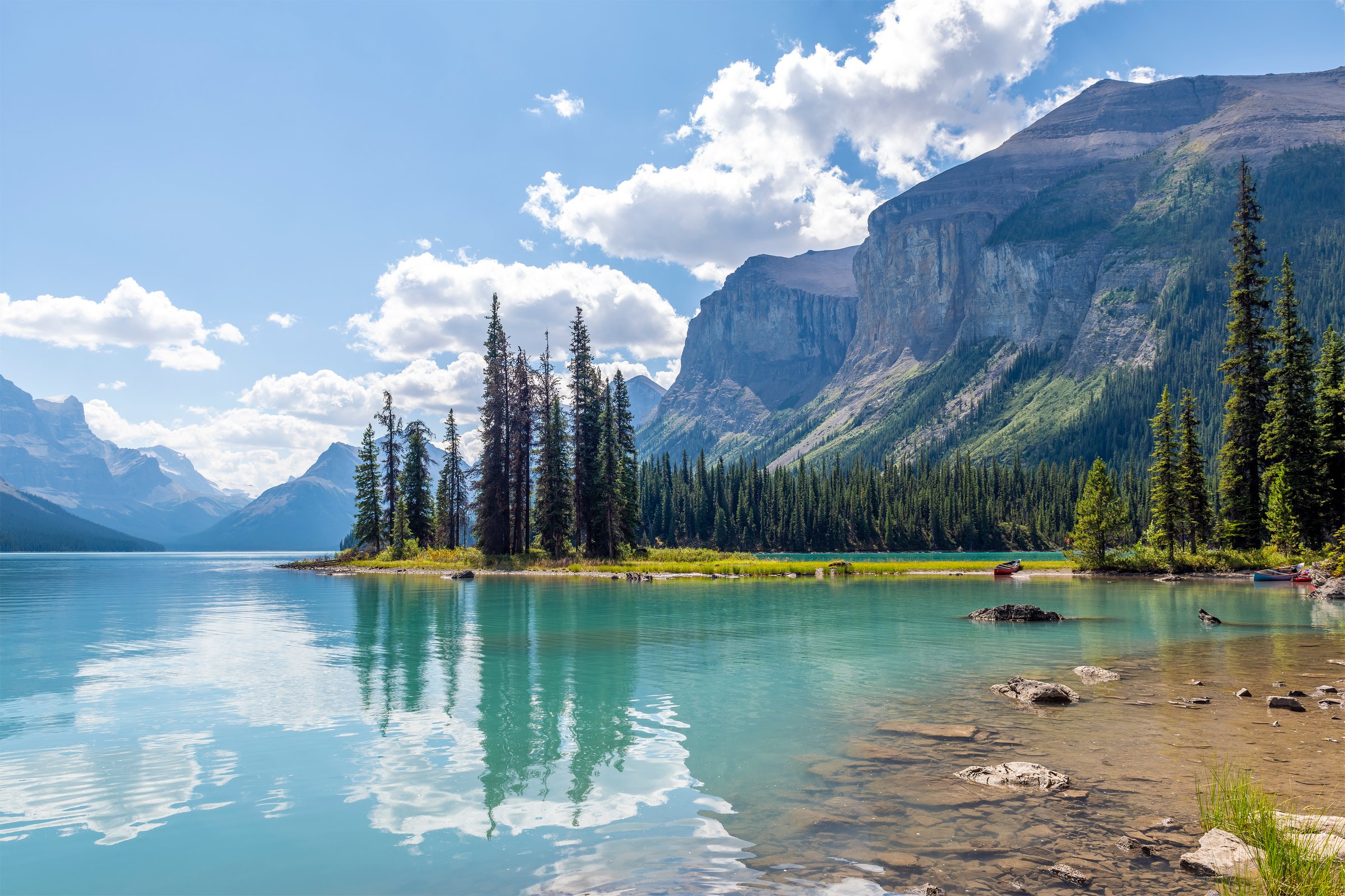 Spirit Island summer reflection, Jasper, Canada.