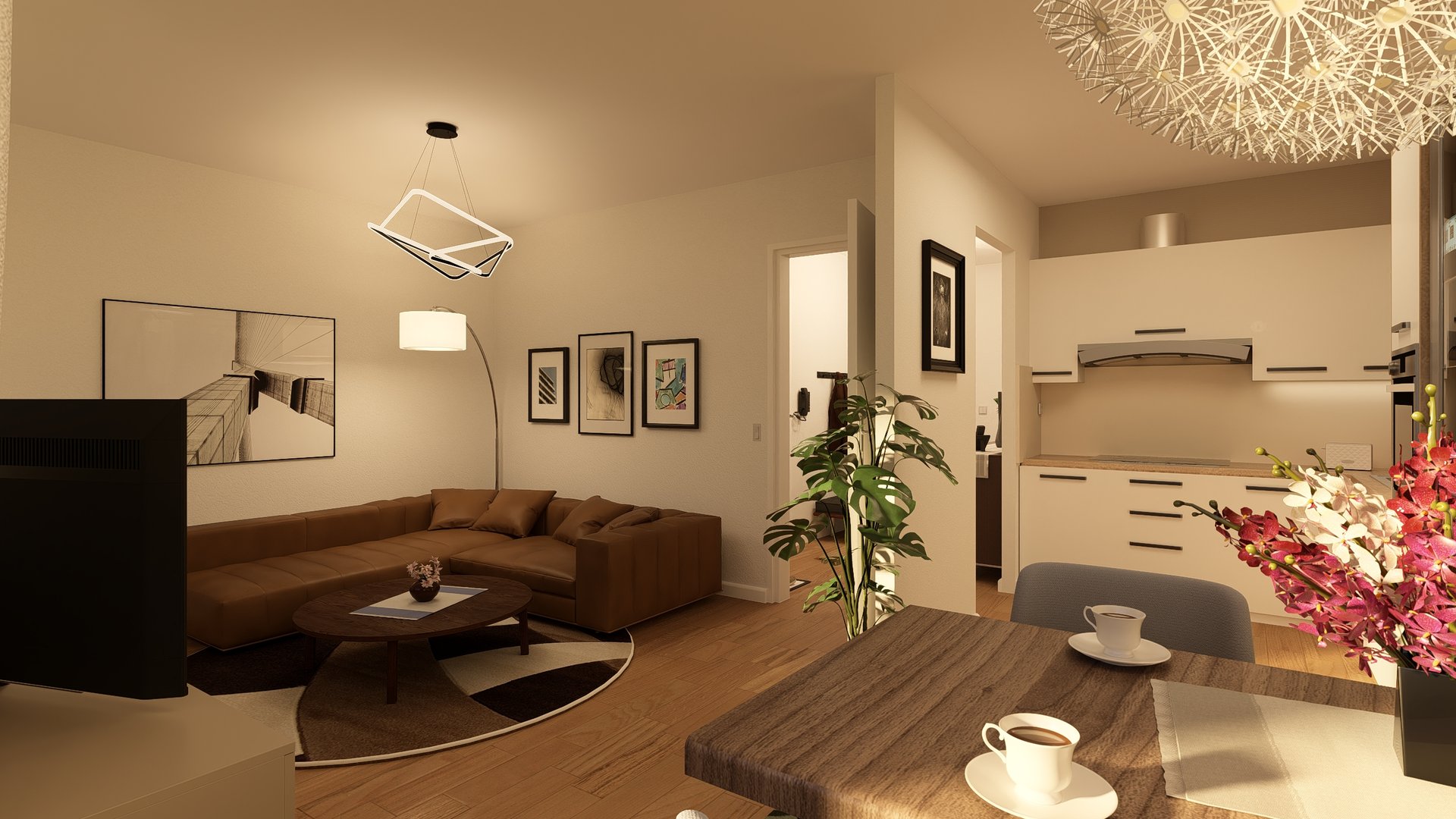 3D-Wohnzimmer 3RWE Leipzig – fotorealistisches Rendering