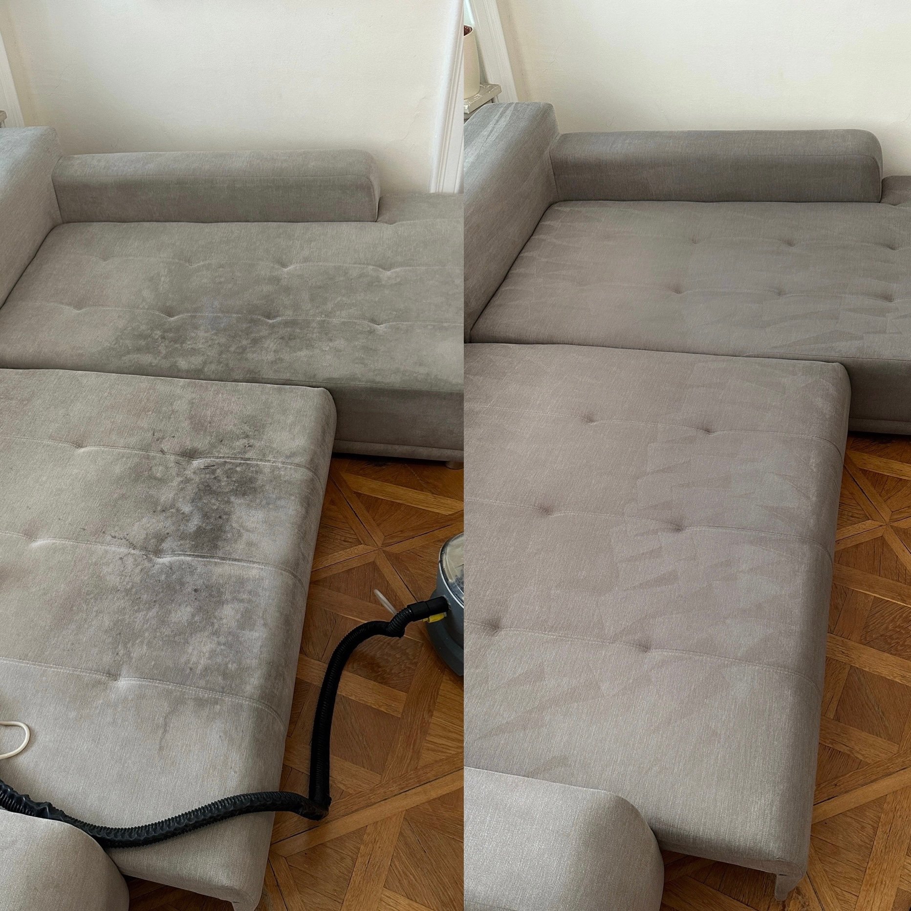 Polsterreinigung Wien Vorher Nachher - Tiefenreinigung Vergleich