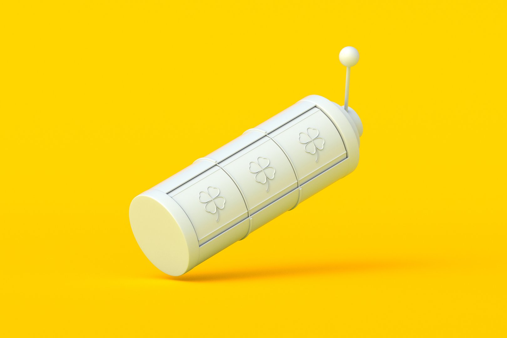 Falling casino slot machine with clover leaves on orange background. Gambling concept. Big win. 3d render