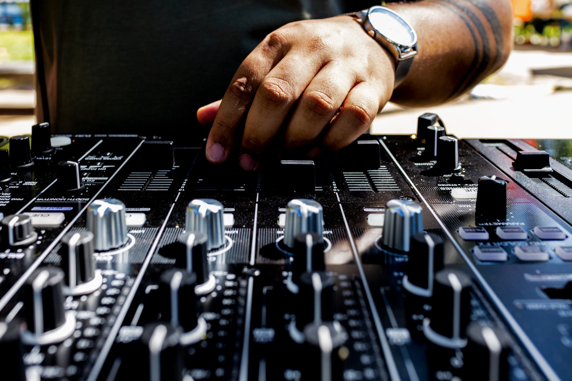 DJ hands moving the table
