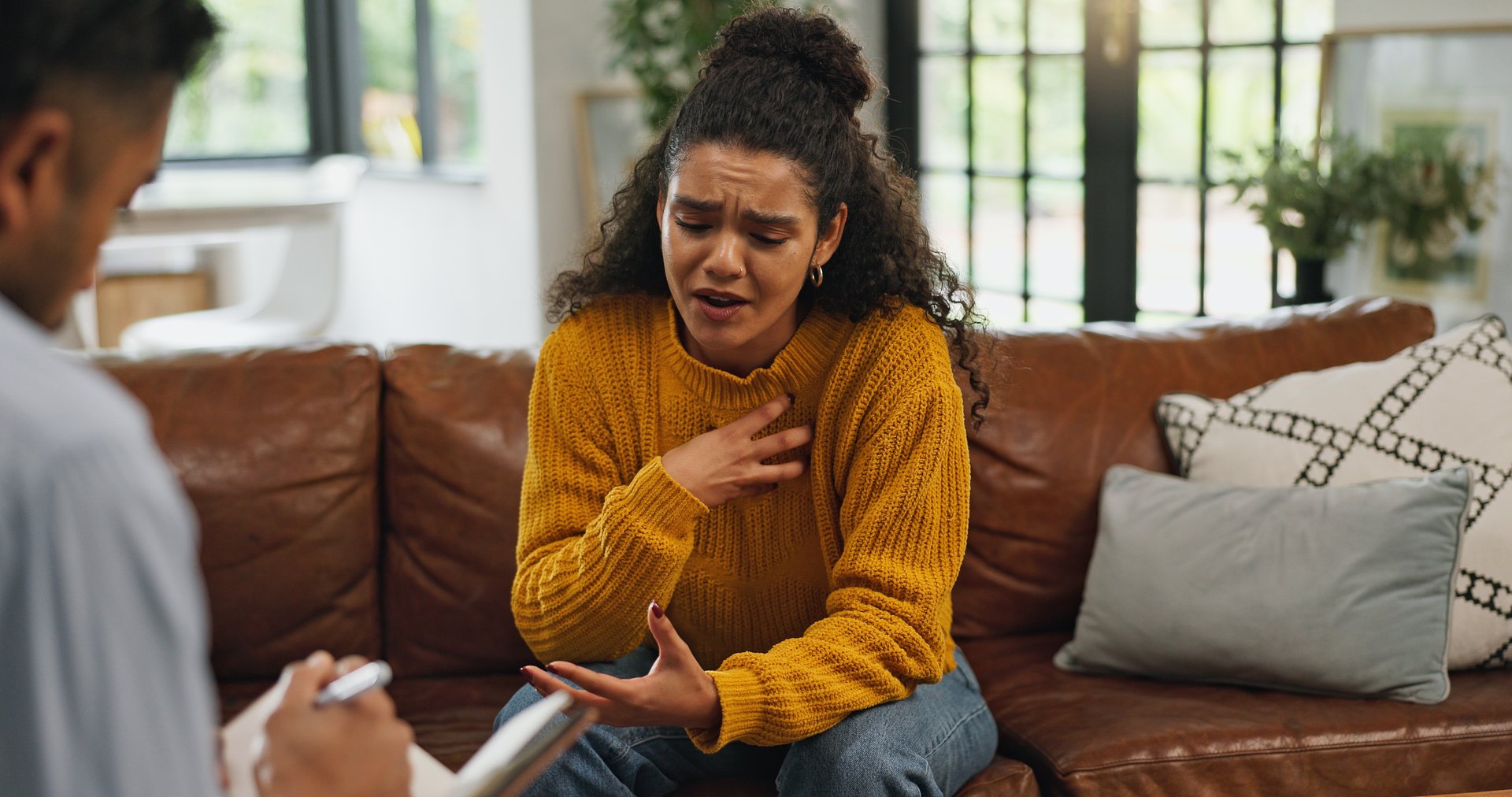Woman in therapy session for life transitions