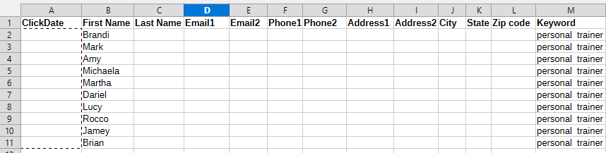Customer site leads sheet