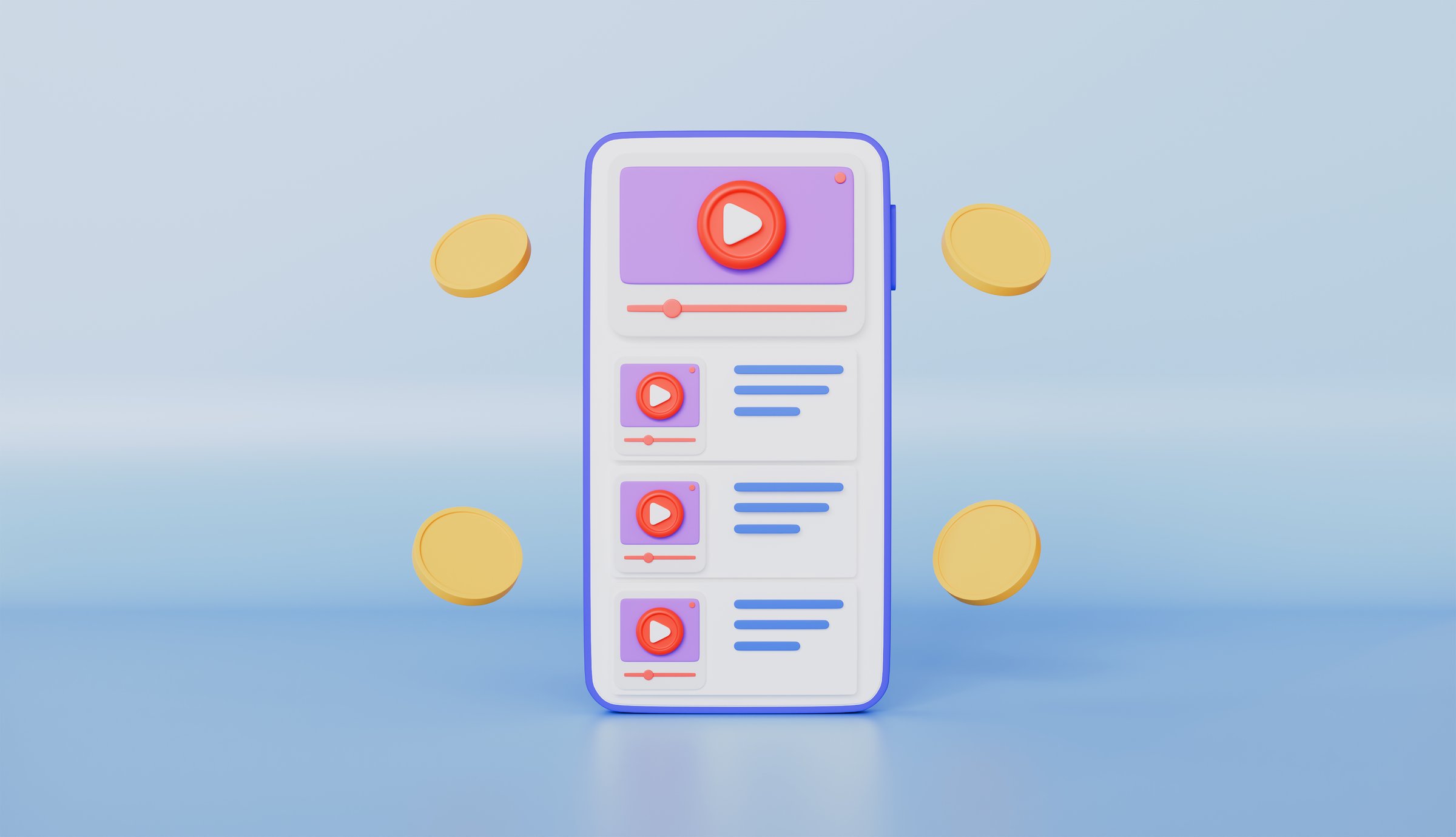 Mobile phone modern playing video with coins, passive income concept