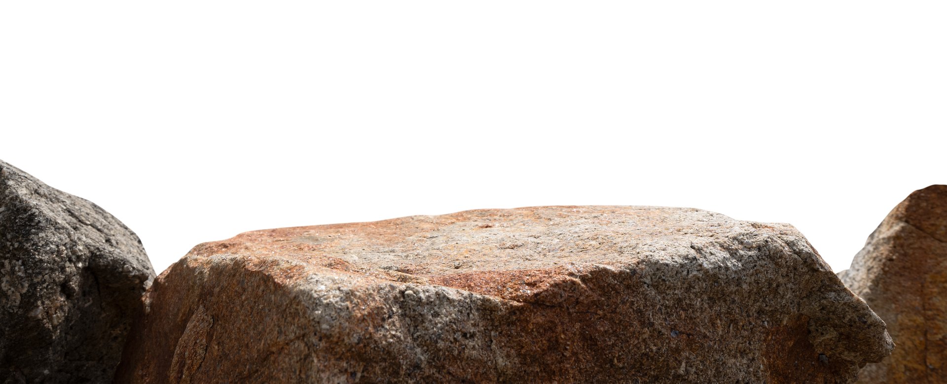 Rock stones podium isolated on white background,Nature Rock Cliff stand with texture, formation located part mountain,Group Stone rough surface,image object Rock Sea Display for products present,