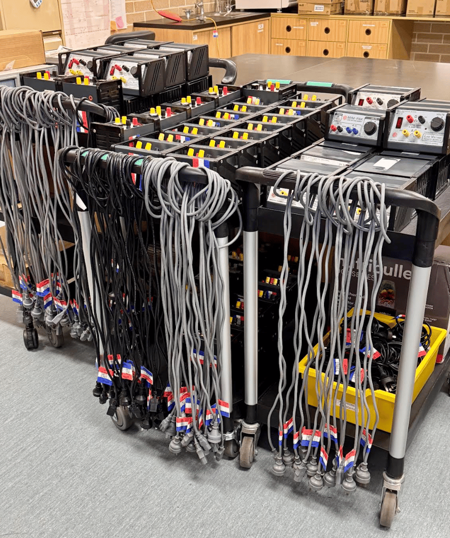 Electrical test and tag equipment being used in a school setting