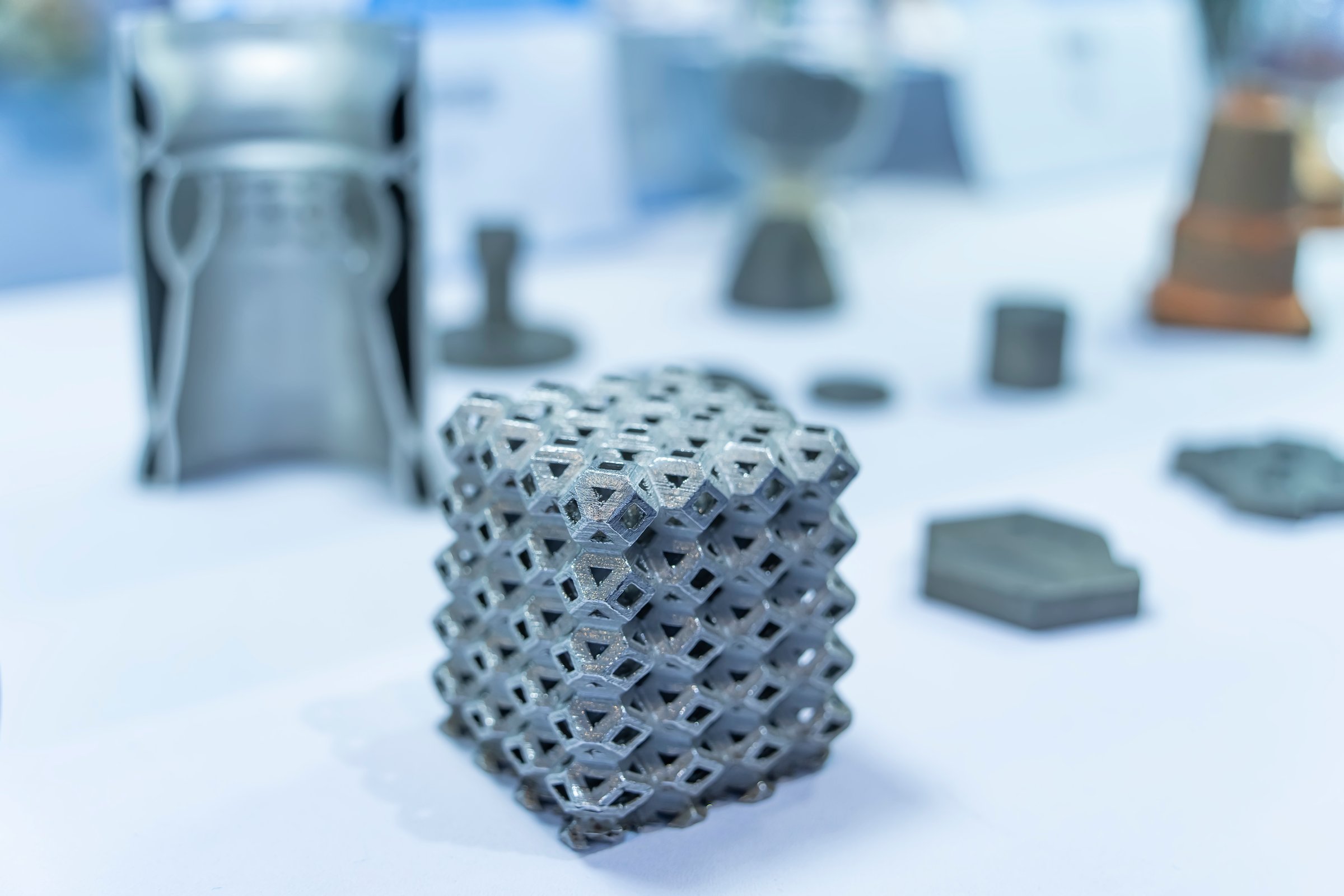 Metal products made by metal 3D printing. Modern additive technology.