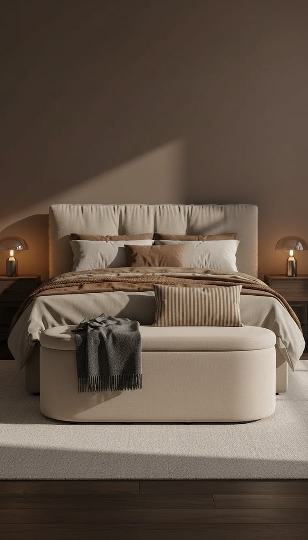 Oppbevaringsbenk ved fotenden av sengen