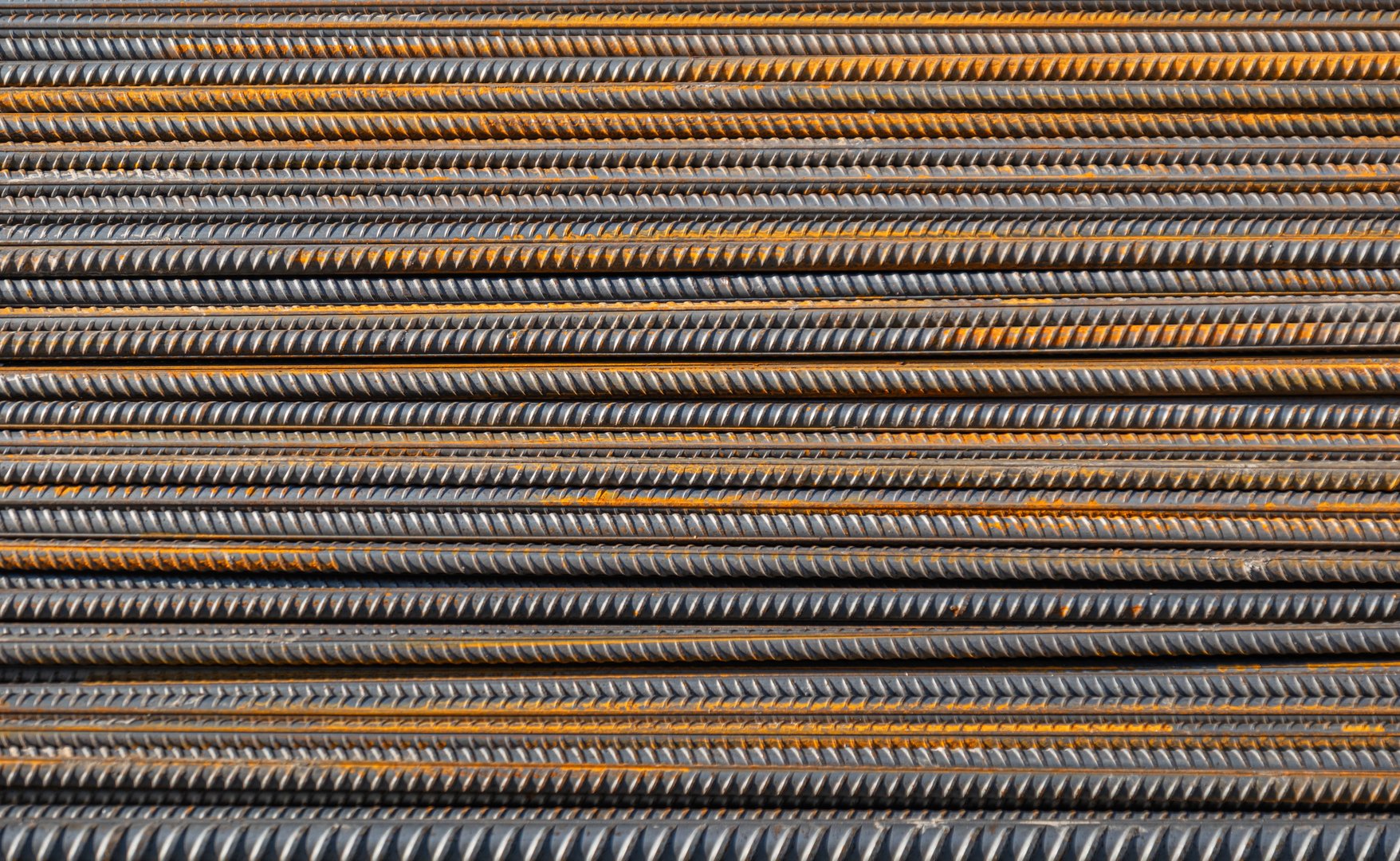 A large number of ribbed iron bars for construction