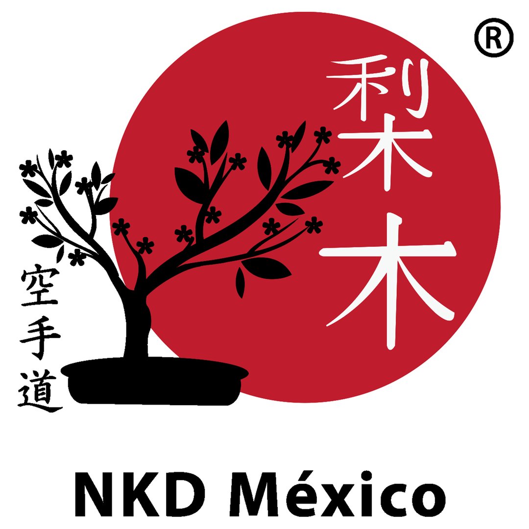 Logo with a bonsai tree on a red circle, Japanese text, and "NKD México" below it.