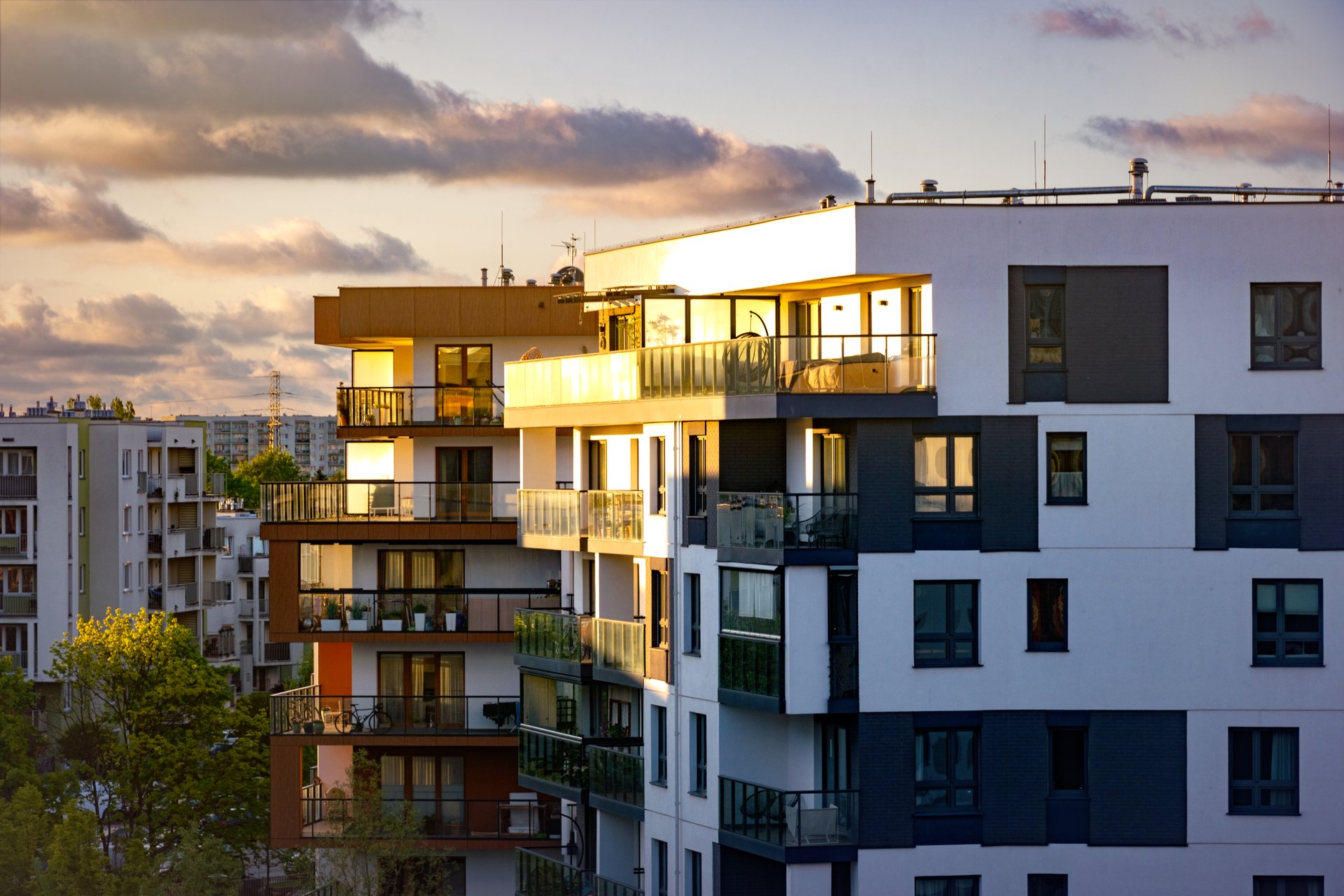 Beautiful new residential district in Gdansk, Poland. Housing development in Europe