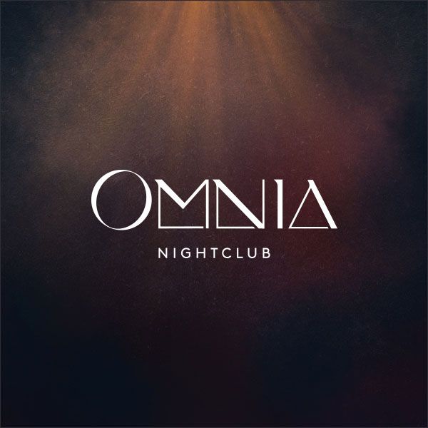 Logo of Omnia Nightclub with elegant font on a dark gradient background.