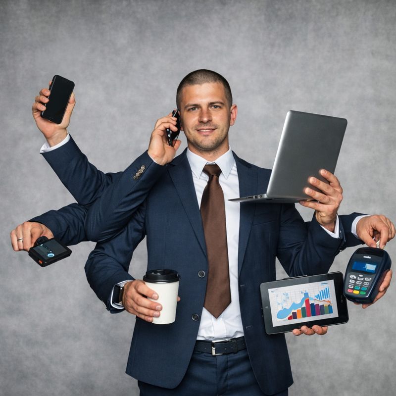 Planeación empresarial con laptop y gráficos