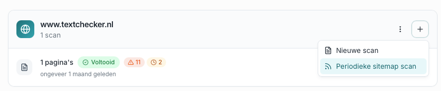 Dashboard met optie voor periodieke sitemap scan