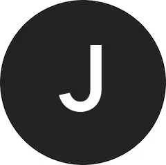 Black circular icon with a white capital letter 'J' in the center.
