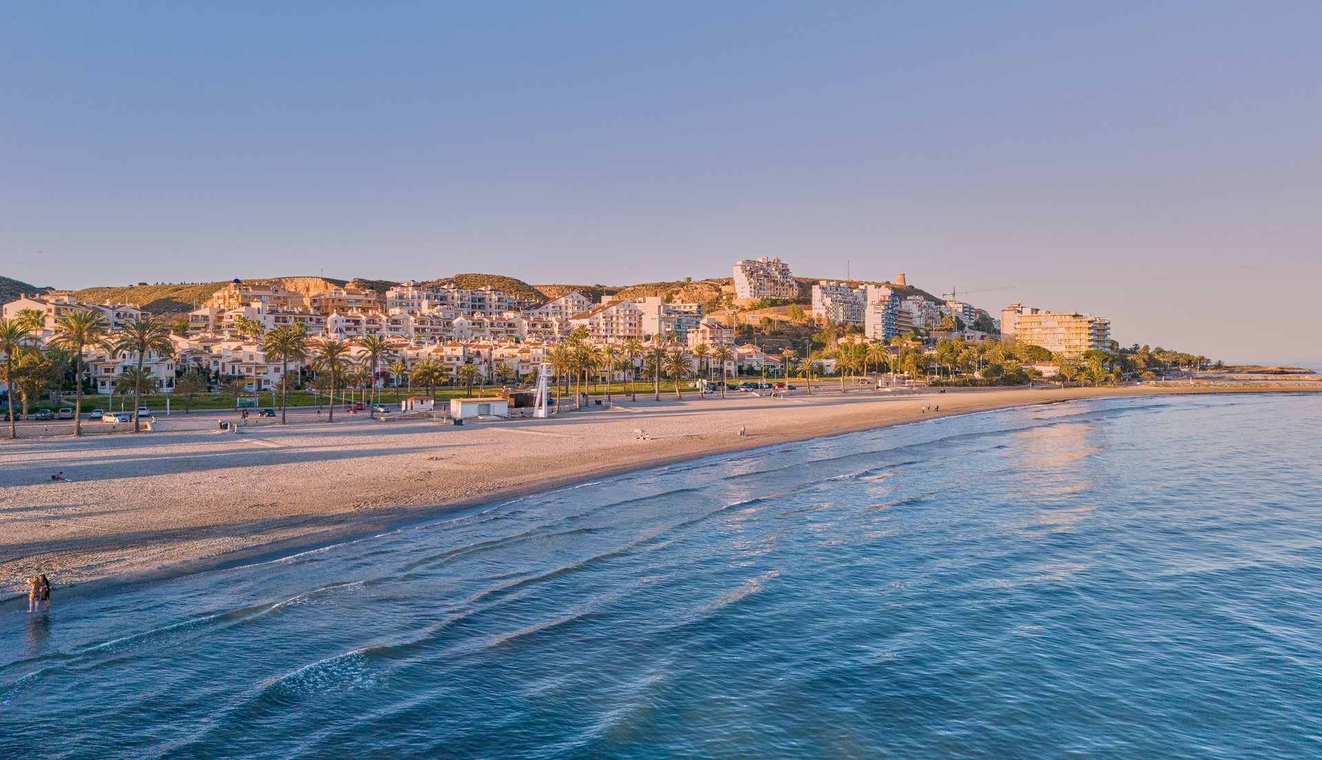 Aerial view of Varadero Beach, Santa Pola del Este, Alicante, Valencian Community, Spain.