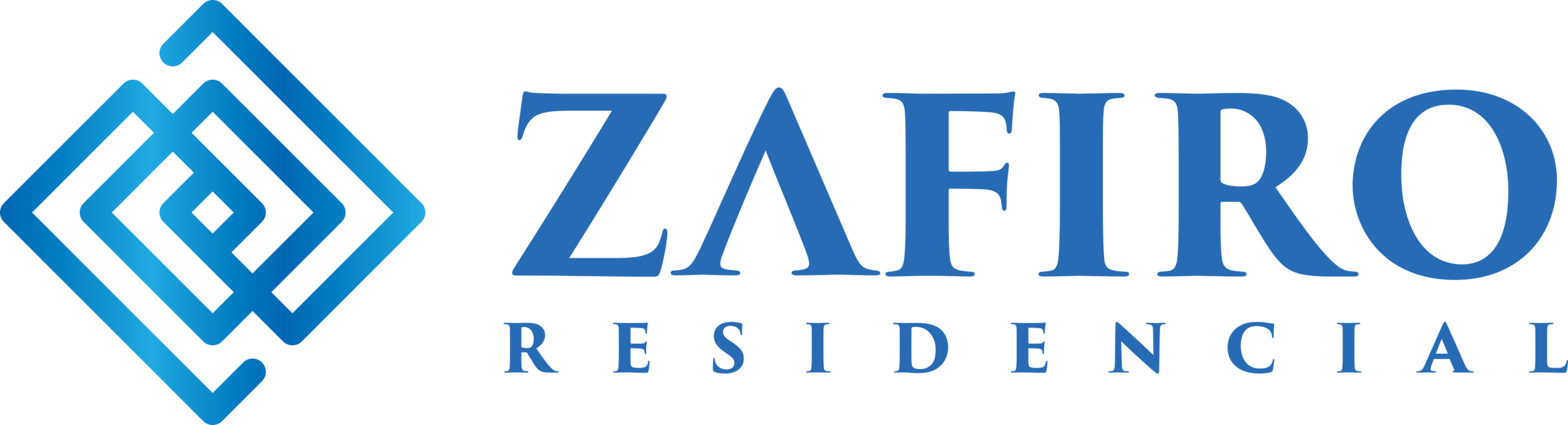 Logo of Zafiro Residencial with a blue geometric design and bold blue font.