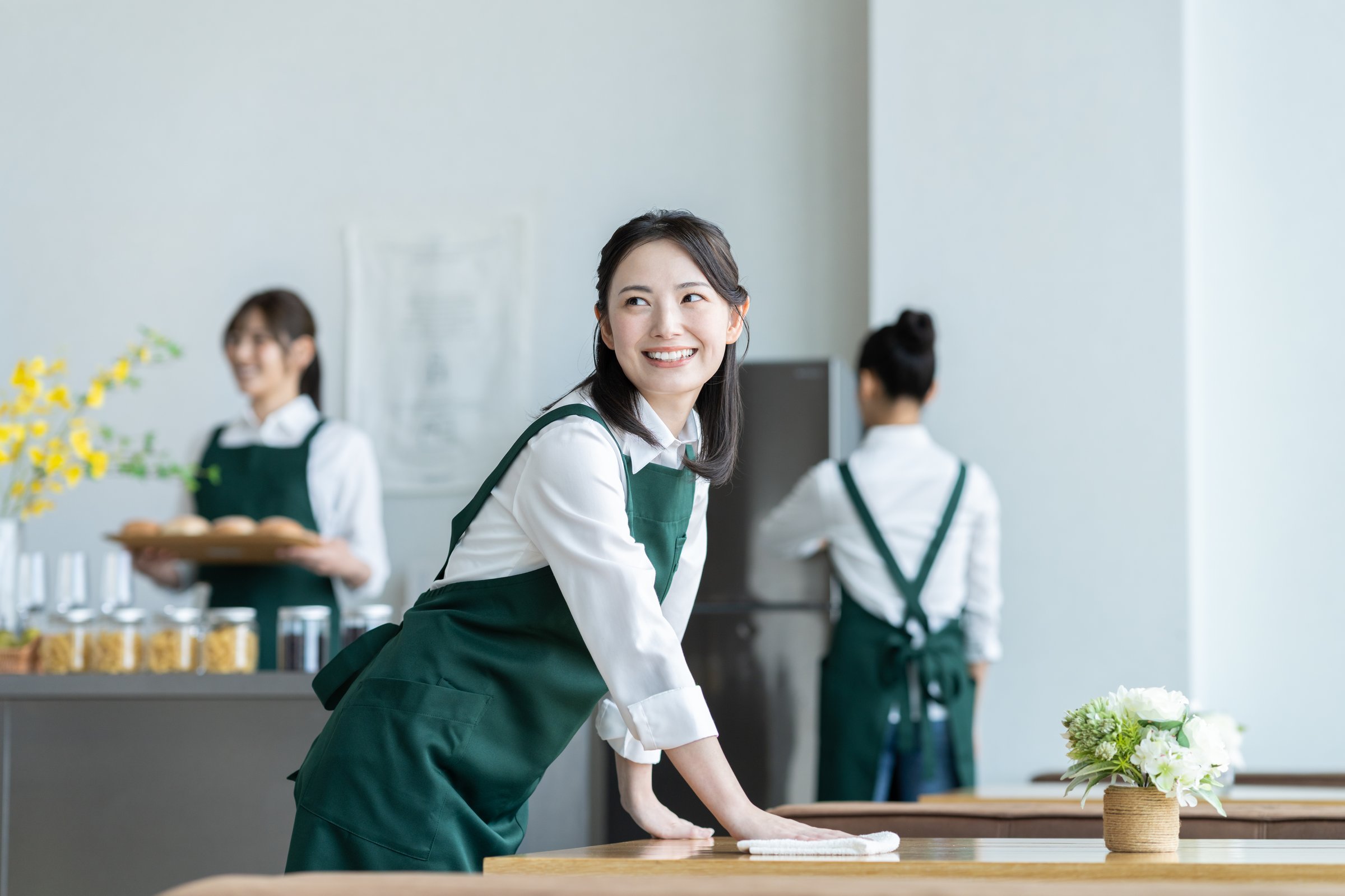 Young woman working in a cafe