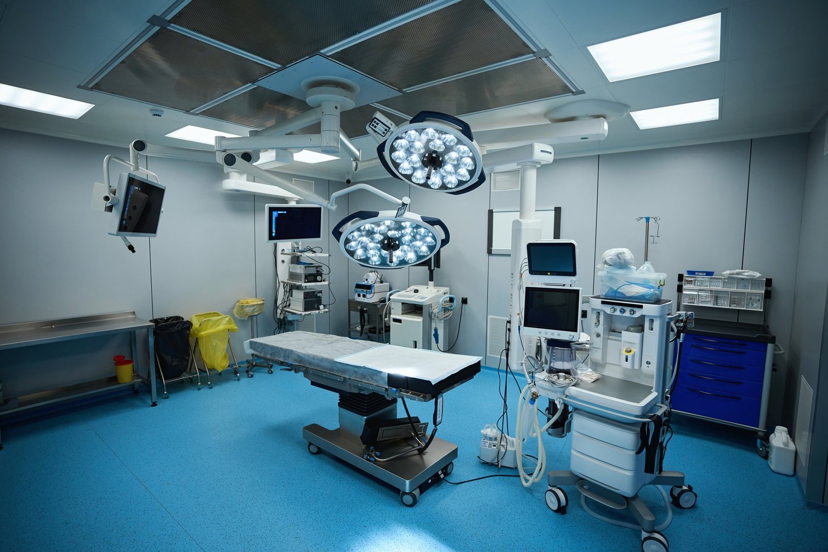 Equipment and medical devices in modern operating room. Healthcare and medical concept