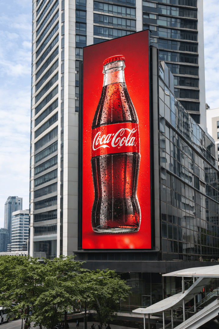 Stationary LED screen mounted on pole for outdoor marketing