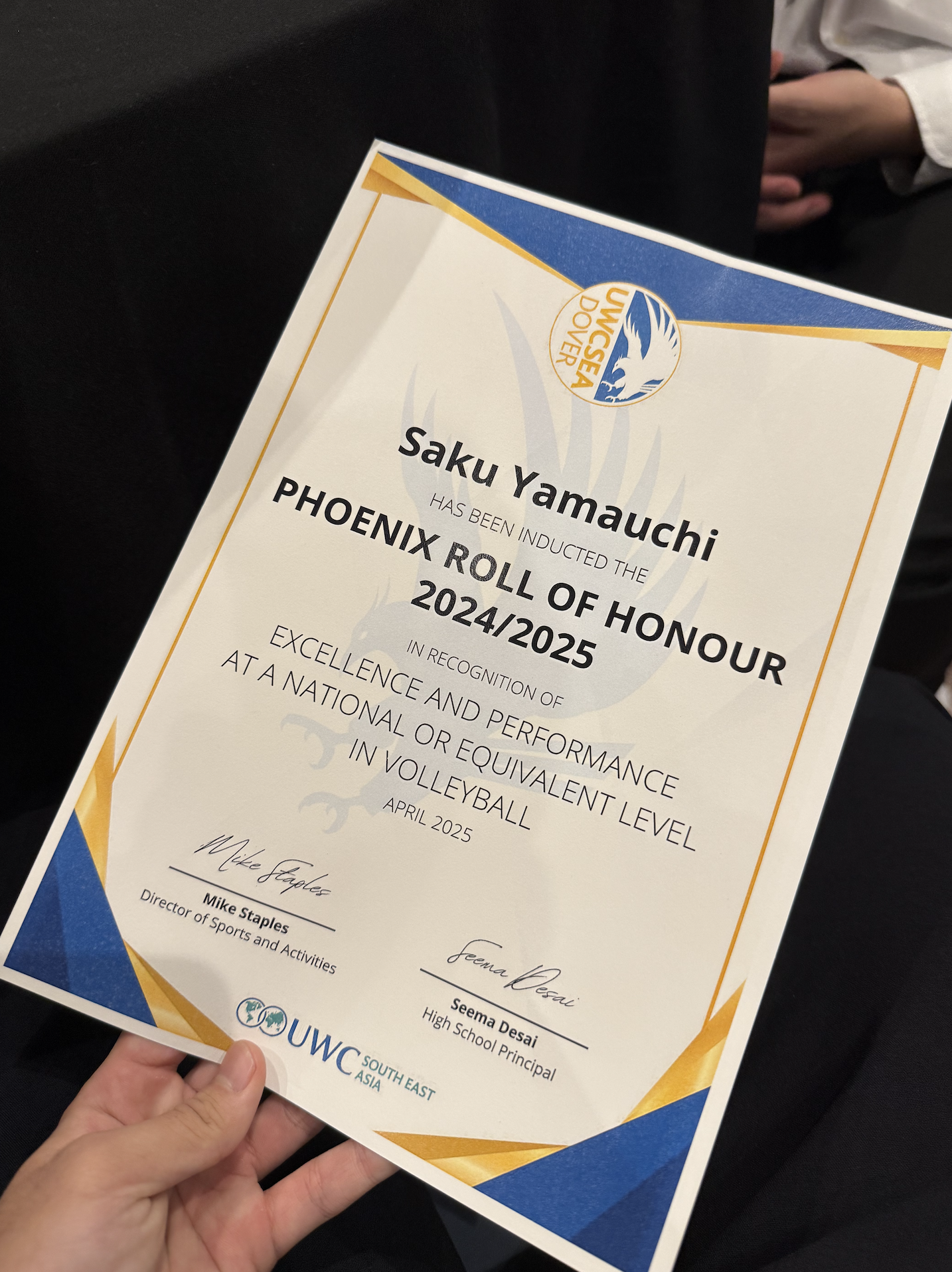 Roll of Honour 受賞証明書